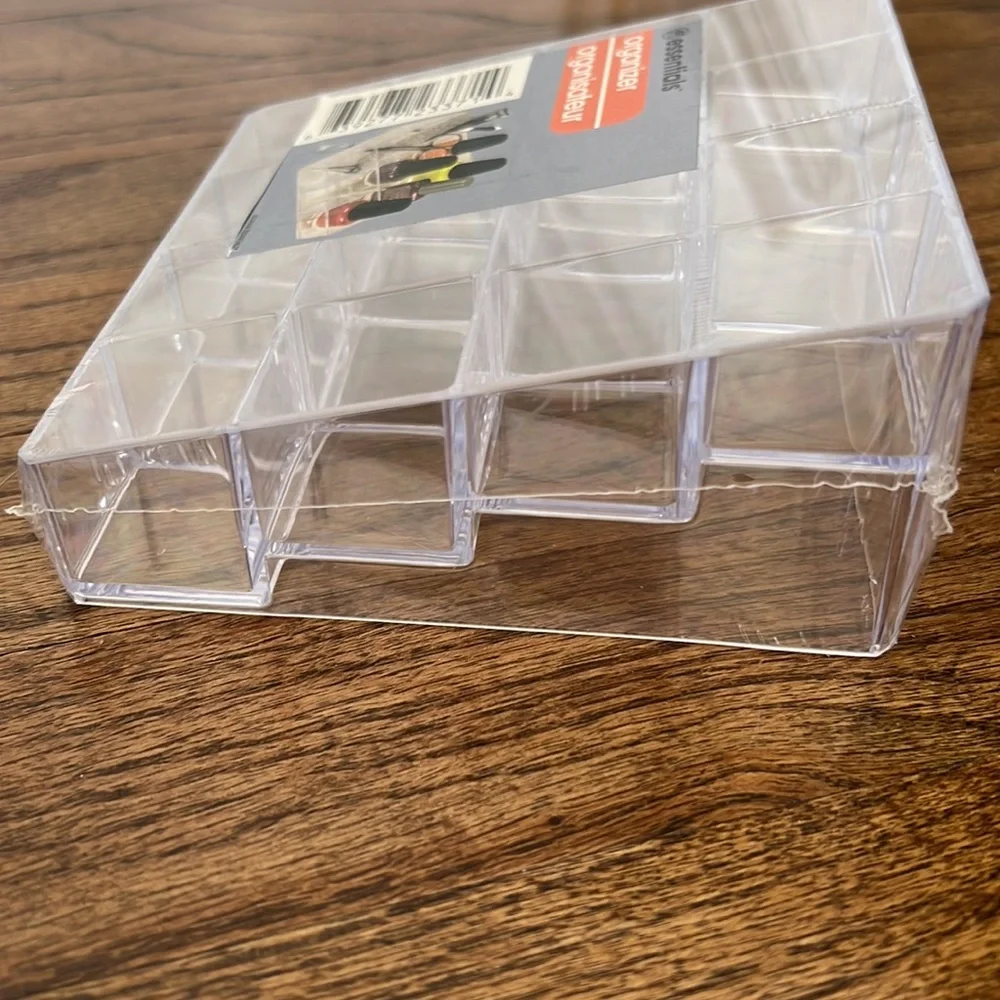 Clear plastic lucite -like cosmetics organizer